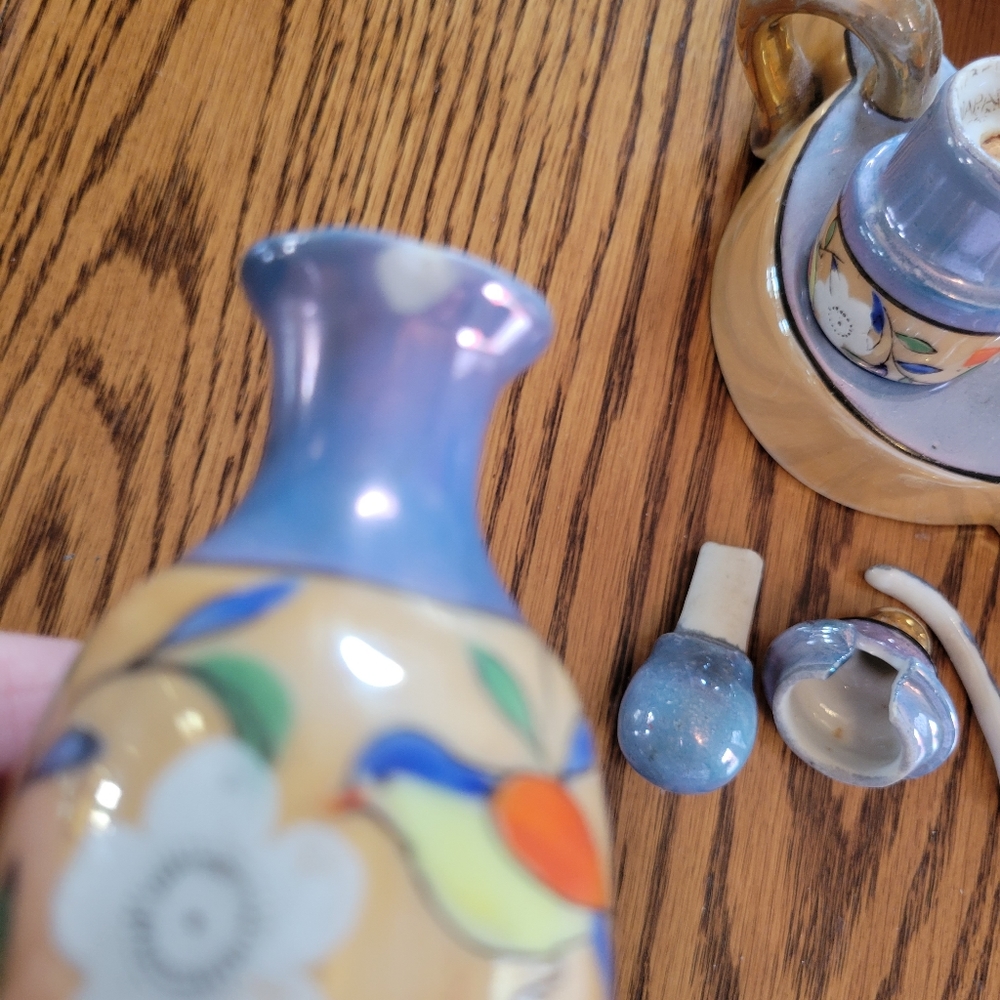 Vintage Lusterware Hand Painted Made in Japan Condiment Tray ~TT 5-piece S&P V&O - Picture 15 of 16